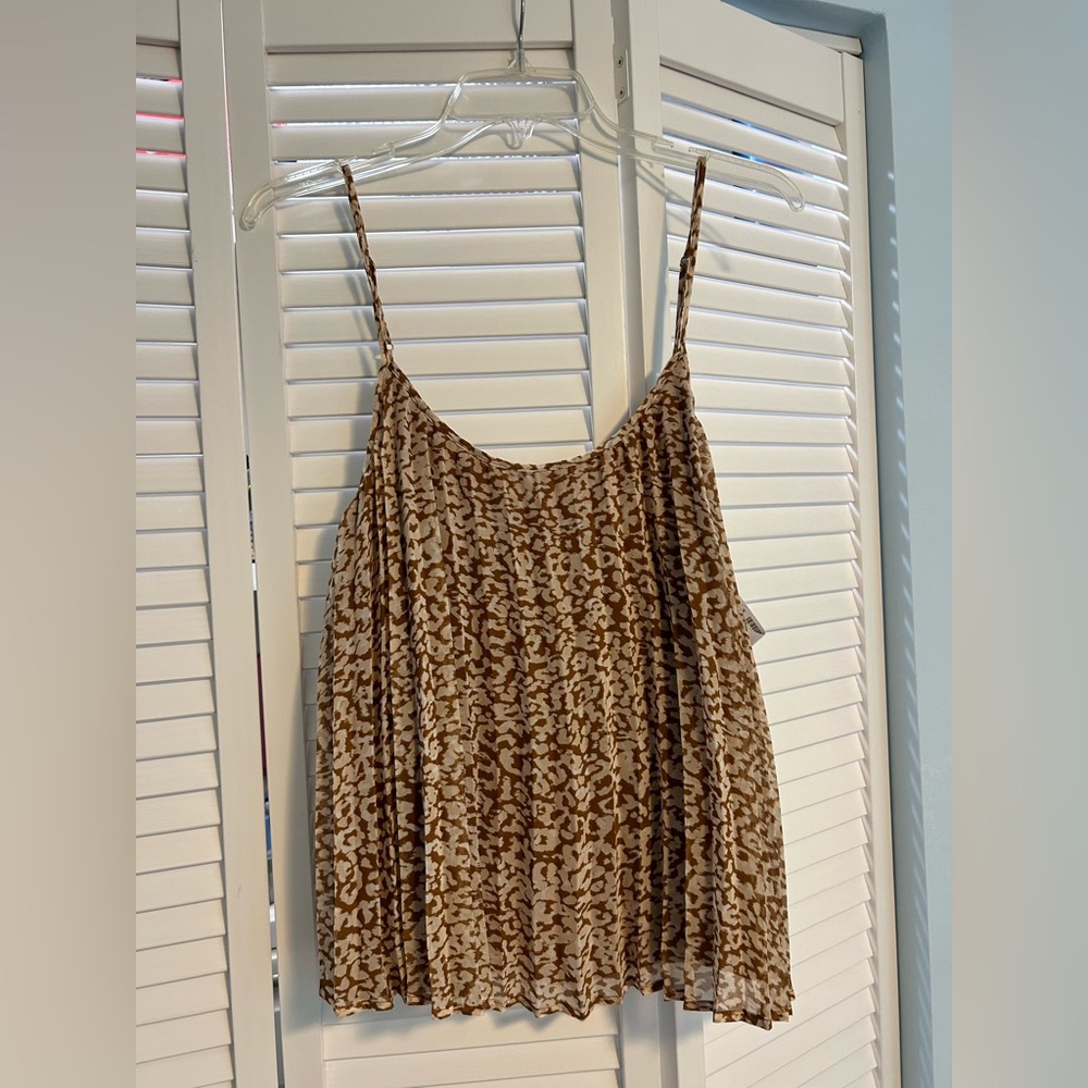 Brown and White Pleated Tank